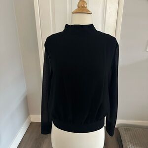 Zara Black Long Sleeve Tie Front Blouse
